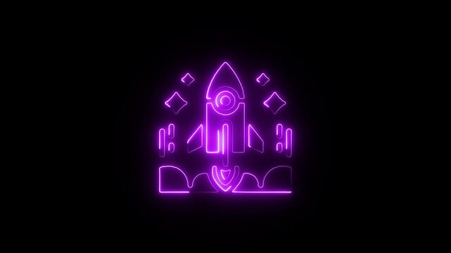 Neon space rocket launch a futuristic illustration with glowing lines and geometric shapes