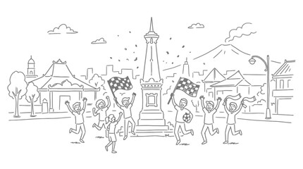 Obraz premium Celebratory Crowd in Yogyakarta Indonesia