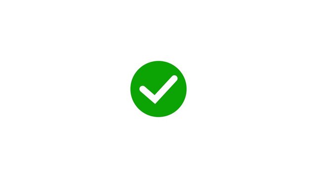 Approval check mark icon animation for confirmation status. Green check approval icon for success and verified state. Check mark status indicator for approval workflow. Tick mark, check icon.