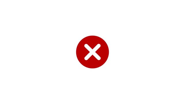 Rejection cross mark icon animation for error status. Red cross reject icon for failed and denied state. Cross mark status indicator for rejection workflow. Cross mark using for rejected, error.