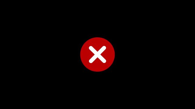 Rejection cross mark icon animation for error status. Red cross reject icon for failed and denied state. Cross mark status indicator for rejection workflow. Cross mark using for rejected, error.