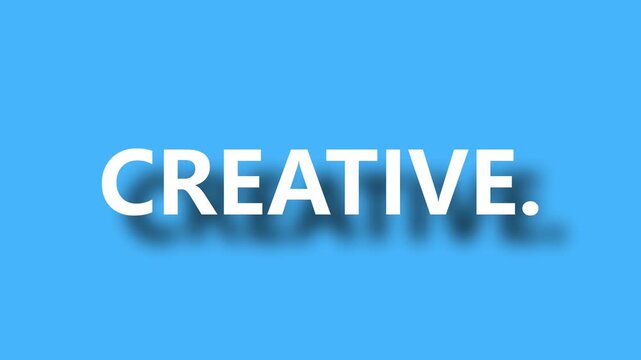 White text CREATIVE appears letter by letter with shadow effect on blue background.