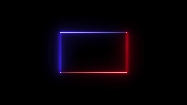 Neon rectangle frame animation with glowing neon rectangle border and copy space. Neon rectangle frame design with digital neon lines and square frame layout. Neon rectangle frame