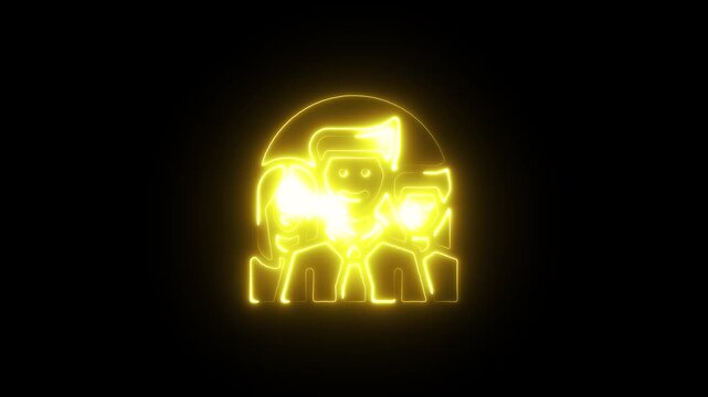 Neon glowing illustration of a family with an umbrella a symbol of protection and togetherness