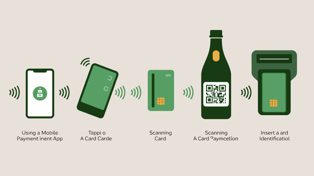 This illustration depicts the process of mobile and card payments showcasing options like tapping scanning and card insertion high quality professional detailed modern elegant stylish clean