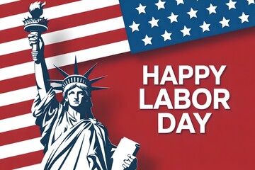 happy labor day celebration with usa flag and liberty statue