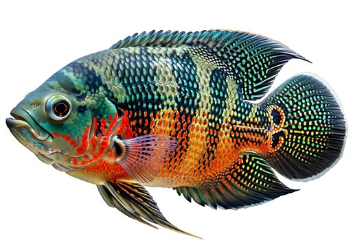 Vibrant and colorful oscar fish showcasing its unique patterns and flowing fins