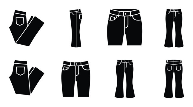Jeans pants icons set with various styles of denim trousers for fashion design and apparel marketing