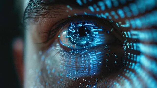 Video Close-up of a person's eye focusing on a computer screen, potential for tech or work-related themes