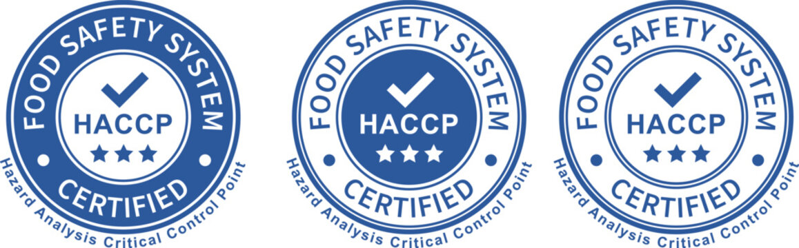 HACCP Food Safety Label or HACCP Food Safety Logo Vector Isolated on White Background. logo, badge, icon, sticker, label, emblem, stamp, symbol, flat vector, HACCP Certified