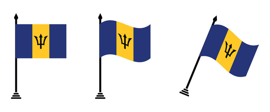 Barbados National Flag Vector Set with Rectangular, Waving, and Angled Pole Styles.