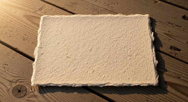 Rough Textured Handmade Abaca Fiber Paper Sheet on Wooden Surface