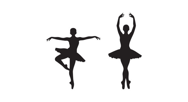 Ballerina silhouettes set of graceful female ballet dancers performing classical poses for theater art vector illustration.