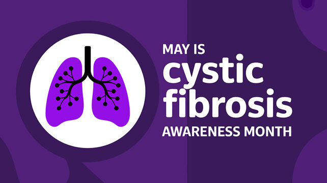 Cystic fibrosis awareness month purple background illustration with lungs and text
