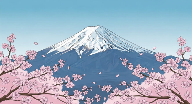 mt fuji and cherry blossoms