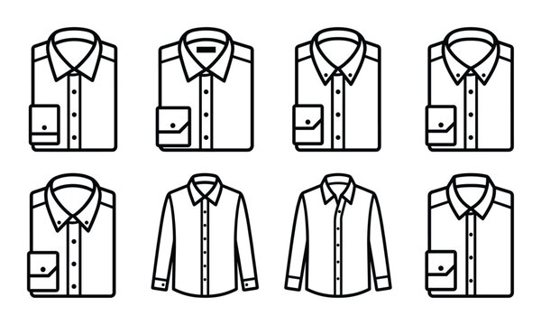 Set of men's dress shirt line icons collection. vector illustration on transparent background