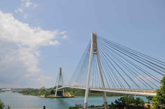 Batam, Indonesia - April 16, 2026: View of Barelang Bridge spanning the sea, connecting Batam, Rempang, and Galang islands.