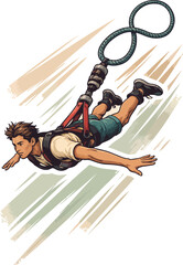 Man bungee jumping with abstract brush stroke background © Nargis