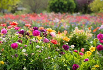 Obraz premium Colorful flowers blooming in a spring park with beautiful garden landscape