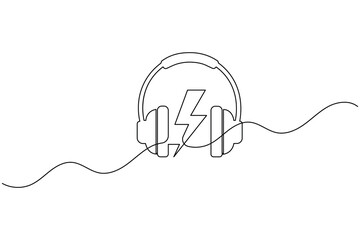 Obraz premium Simple Headphone One Line Art Music Listening Symbol Outline Vector Illustration