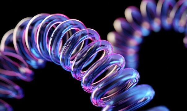 Translucent coiled helix with purple and blue highlights on black