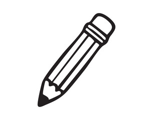 Fototapeta premium Sharpened pencil with eraser illustration. Icon depicting pencil used for drawing and notetaking. Graphic representation of angled pencil with eraser used for sketching and designing