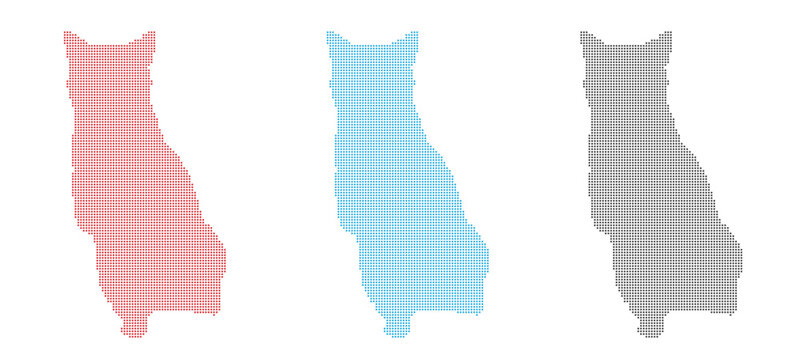 Pixelated cat portraits red blue and monochrome art