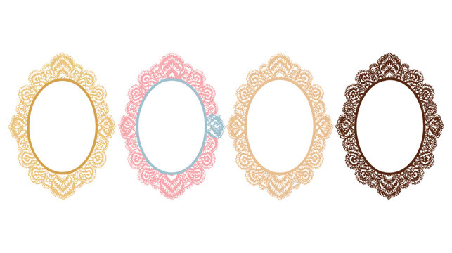 Decorative oval lace frames in various colors for design elements.