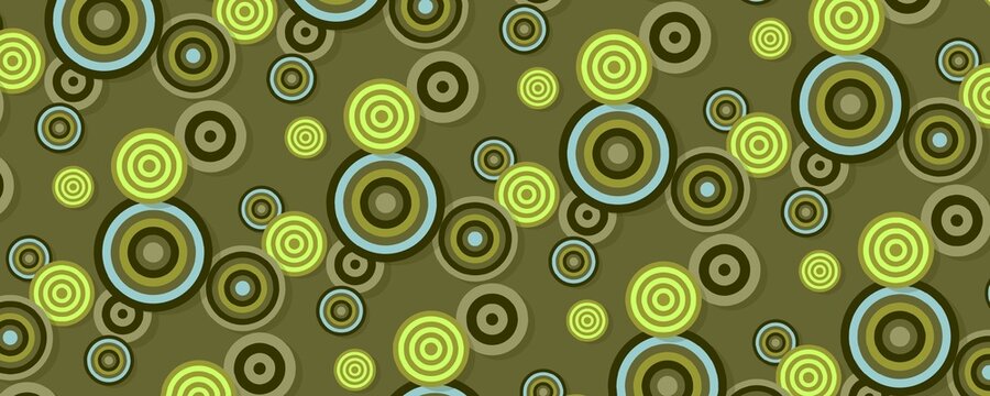 Geometric Seamless Pattern with Overlapping Retro Concentric Circles in Earthy Green and Brown Tones 