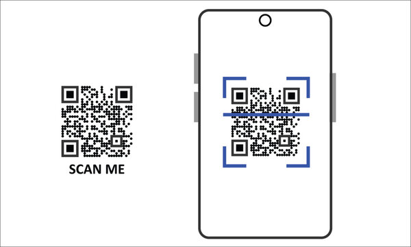 QR Code Scanning with Smartphone &ndash; Mobile QR Scanner, Contactless Payment and Digital Scan Vector Illustration
