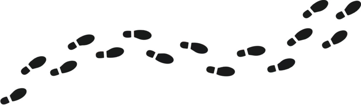 Trace, human steps, footprints in shoes, path, isolated on transparent vector eps