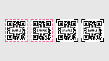 Four distinct quick response codes are displayed against a light gray background some highlighted with pink borders high quality professional detailed modern elegant stylish clean crisp © Nargis
