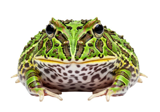Front view of a colorful pacman frog isolated on transparent background