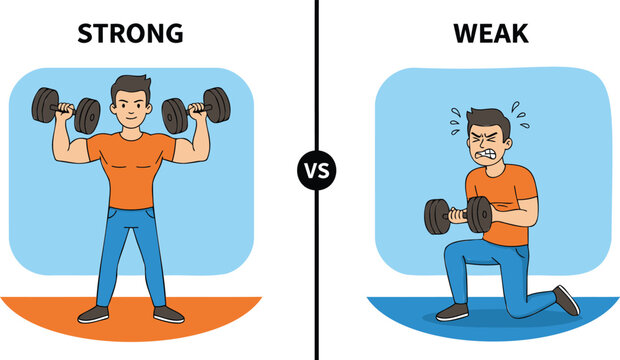 comparison of the young man, depicting strength and weakness