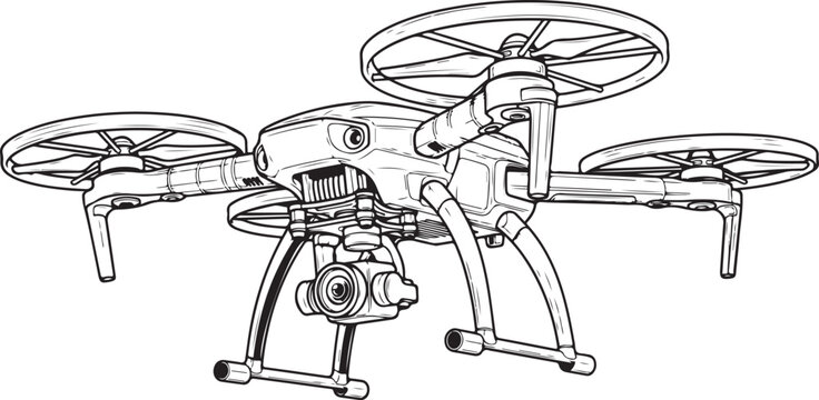 Unmanned aerial vehicle drone with camera for photography and videography flying in sky isolated vector illustration.