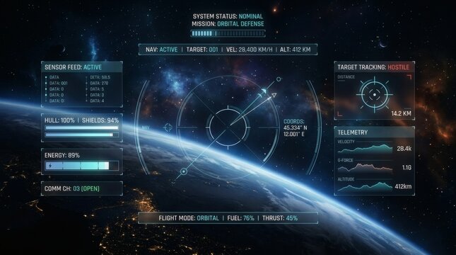 Futuristic interface HUD background with transparent layers, clean UI style.