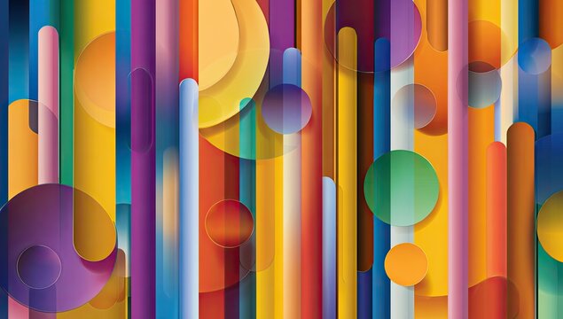 Vibrant abstract of colorful rounded rectangles and circles