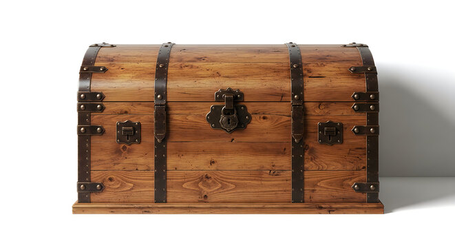 Antique wooden treasure chest with metal hardware