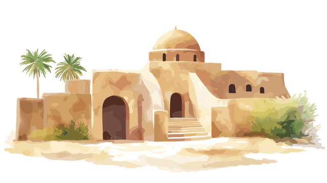 Bardo Museum. Bardo Museum hand drawn watercolor illustration on white background