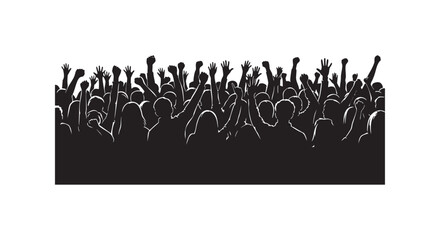 Obraz premium Energetic crowd silhouette with raised hands celebrating at an event for party and concert illustration.