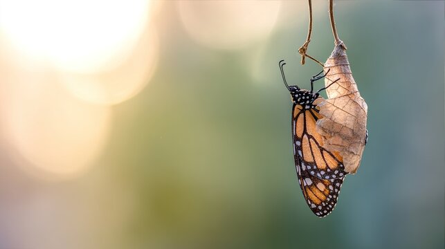 applicability. Monarch butterfly with damp wings flying towards morning light. wildlife magazines, conservation campaigns, designed for nature documentaries and education, used by ui designers.