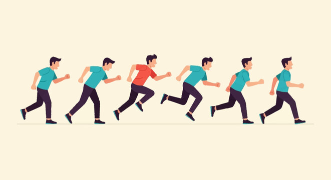 Sequence of Men Running in a Cartoon Style.