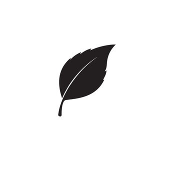  Simple black leaf silhouette falling on a white background.