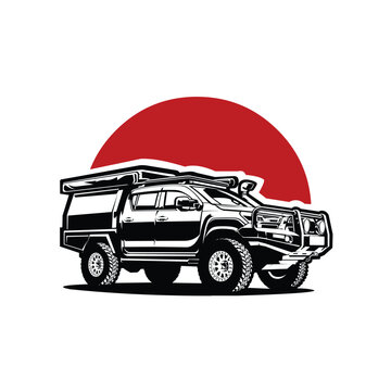 Adventure 4x4 Offroad Camper Truck Overland Double Cabin Vehicle Logo Vector Isolated