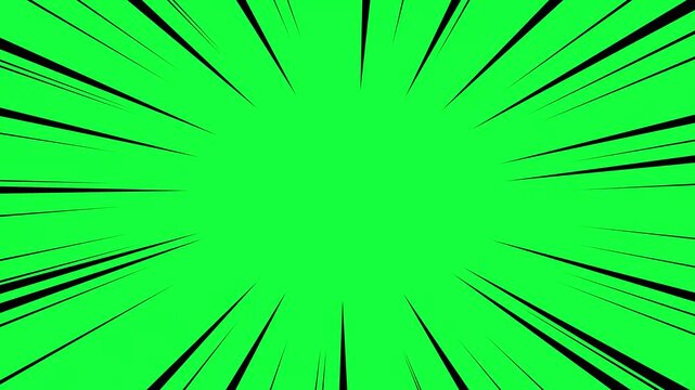 Anime Comic Speed Line Zoom Burst, cartoons zoom speed line with green background. Dynamic comic speed line animation concept for action scenes, manga-style videos, cartoon effects