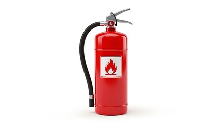 Obraz premium Studio shot of a standard red fire extinguisher used for emergency protection isolated on a plain white background.