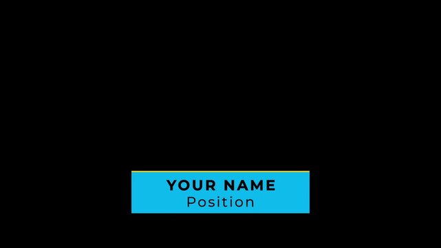 Simple Black Background with Blue Lower Third Graphic Displaying Your Name and Position in White Text and Placeholder Text for Name and Position
