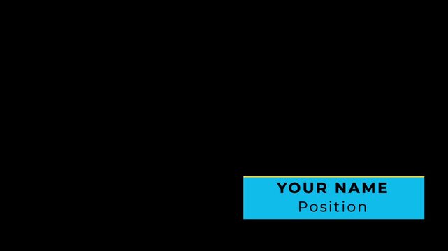Black Background with Blue Lower Third Graphic Displaying Your Name and Position in White and Black Text