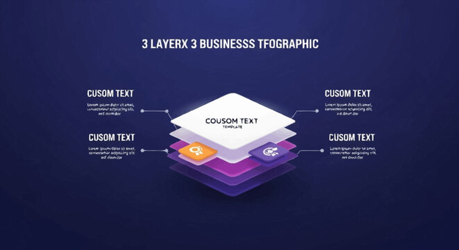 Stacked colored layers with custom text on dark blue background