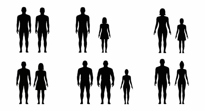 Silhouettes of diverse body types and relationships, showcasing human form variations.